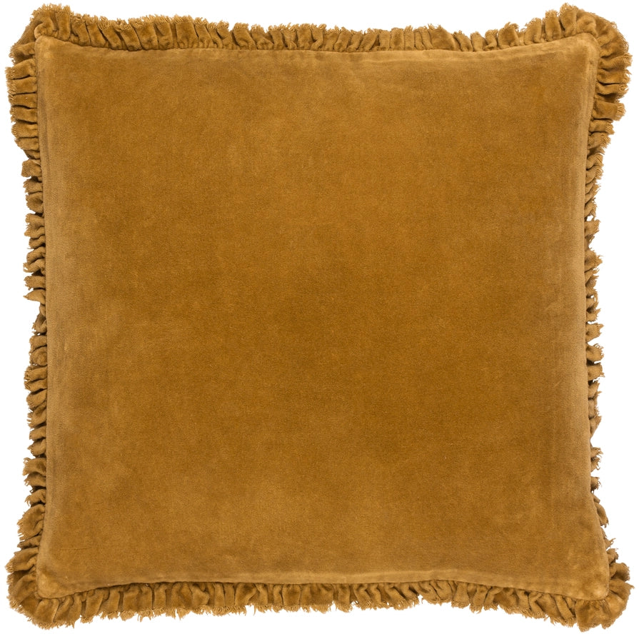 Velvet cushion cover with ruffles
