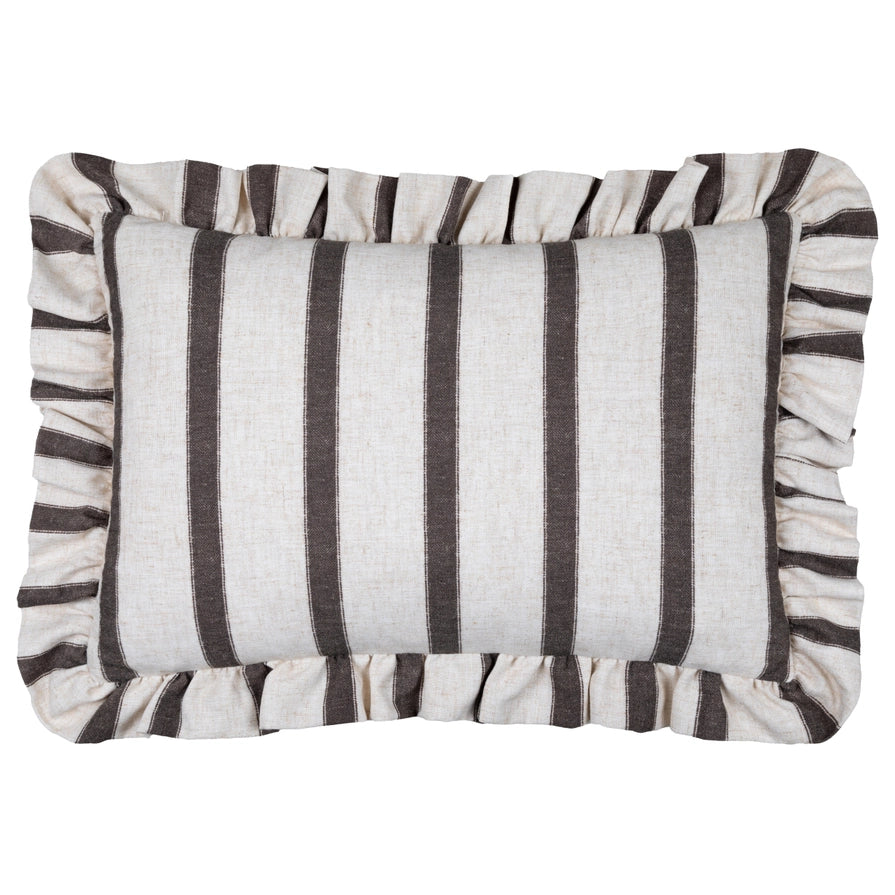 Housse de coussin rayée à volants, rectangulaire