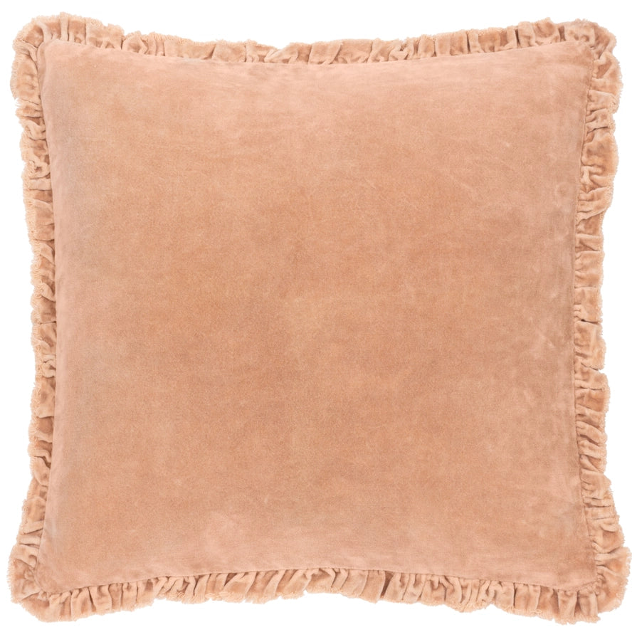 Velvet cushion cover with ruffles