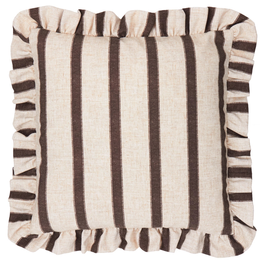 Striped cushion cover with ruffles