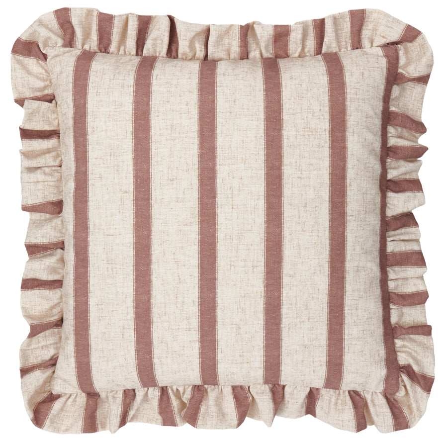 Striped cushion cover with ruffles