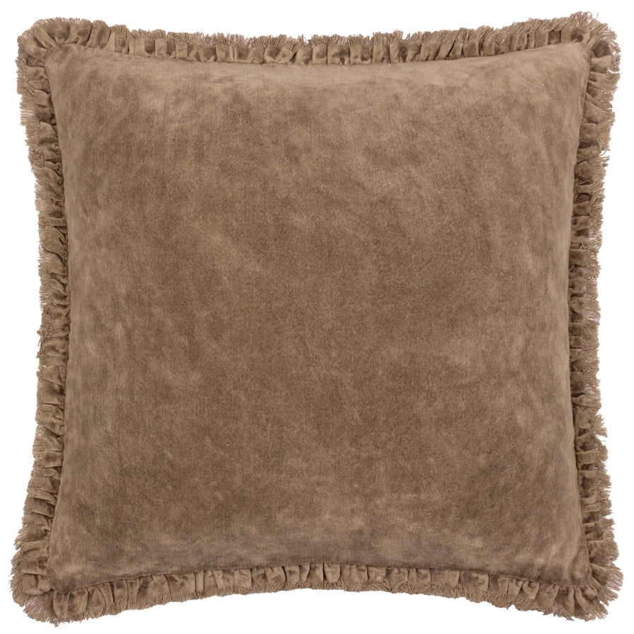 Velvet cushion cover with ruffles