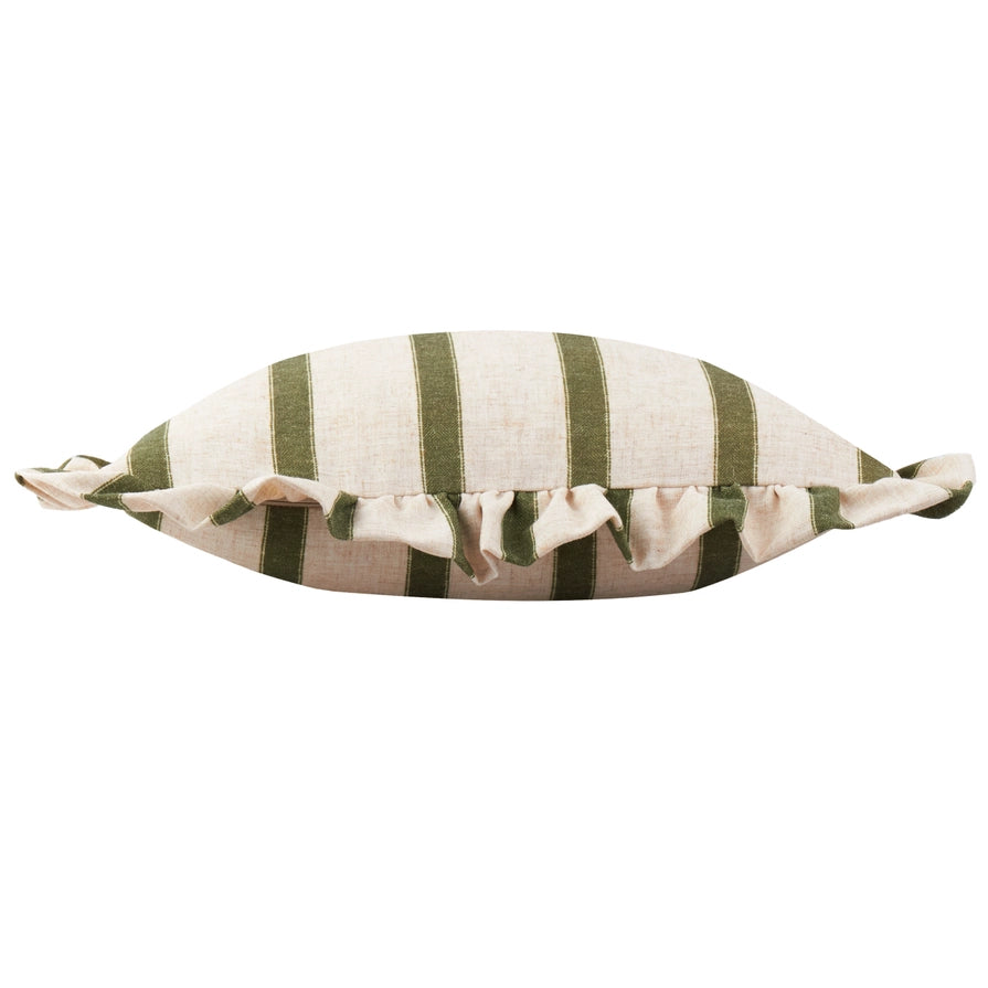 Housse de coussin rayée à volants