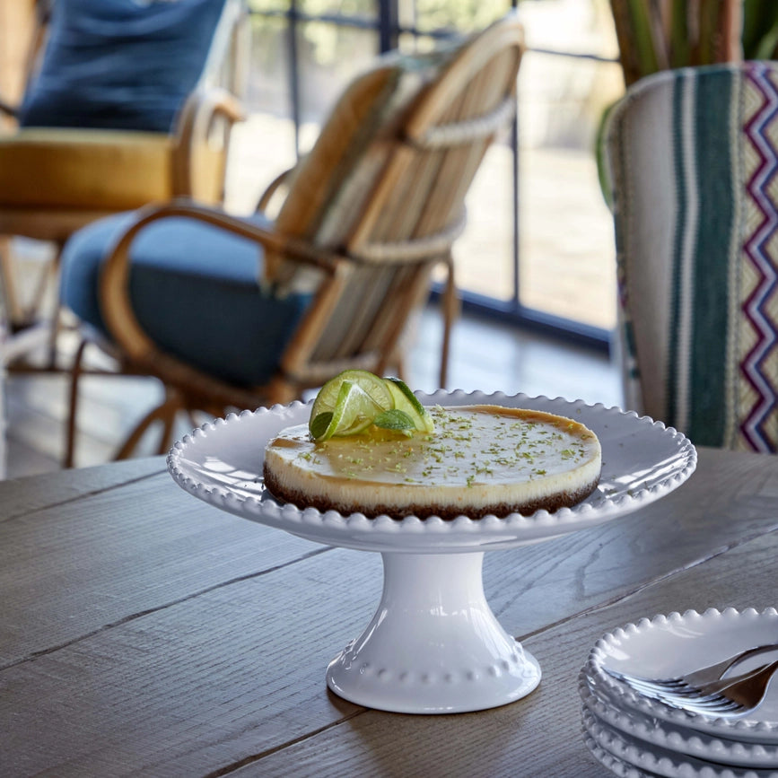 Présentoir à gâteau en grès blanc sur pied