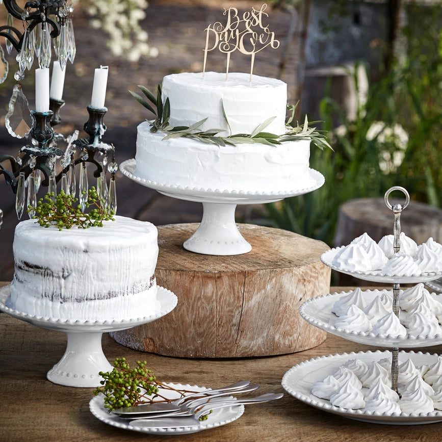 Présentoir à gâteau en grès blanc sur pied