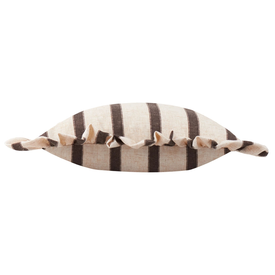 Housse de coussin rayée à volants