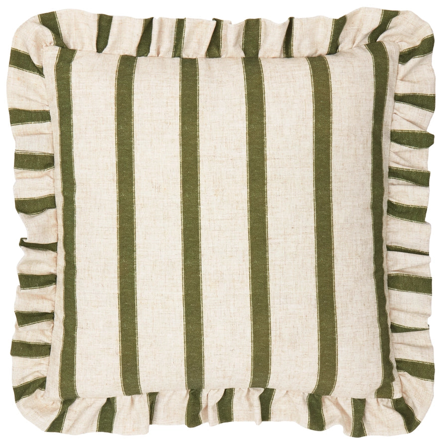 Housse de coussin rayée à volants